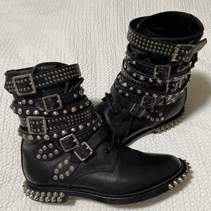 Saint Laurent Black Combat Boots with spikes & studs.